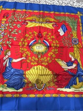 Hermes Carre 90 1789 Silk Scarf Navy Blue French Revolution Joachim Metz (1989)
